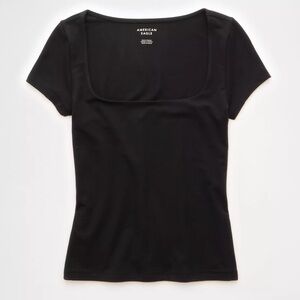 American Eagle Outfitters Black Square Neck Hey Baby Tee